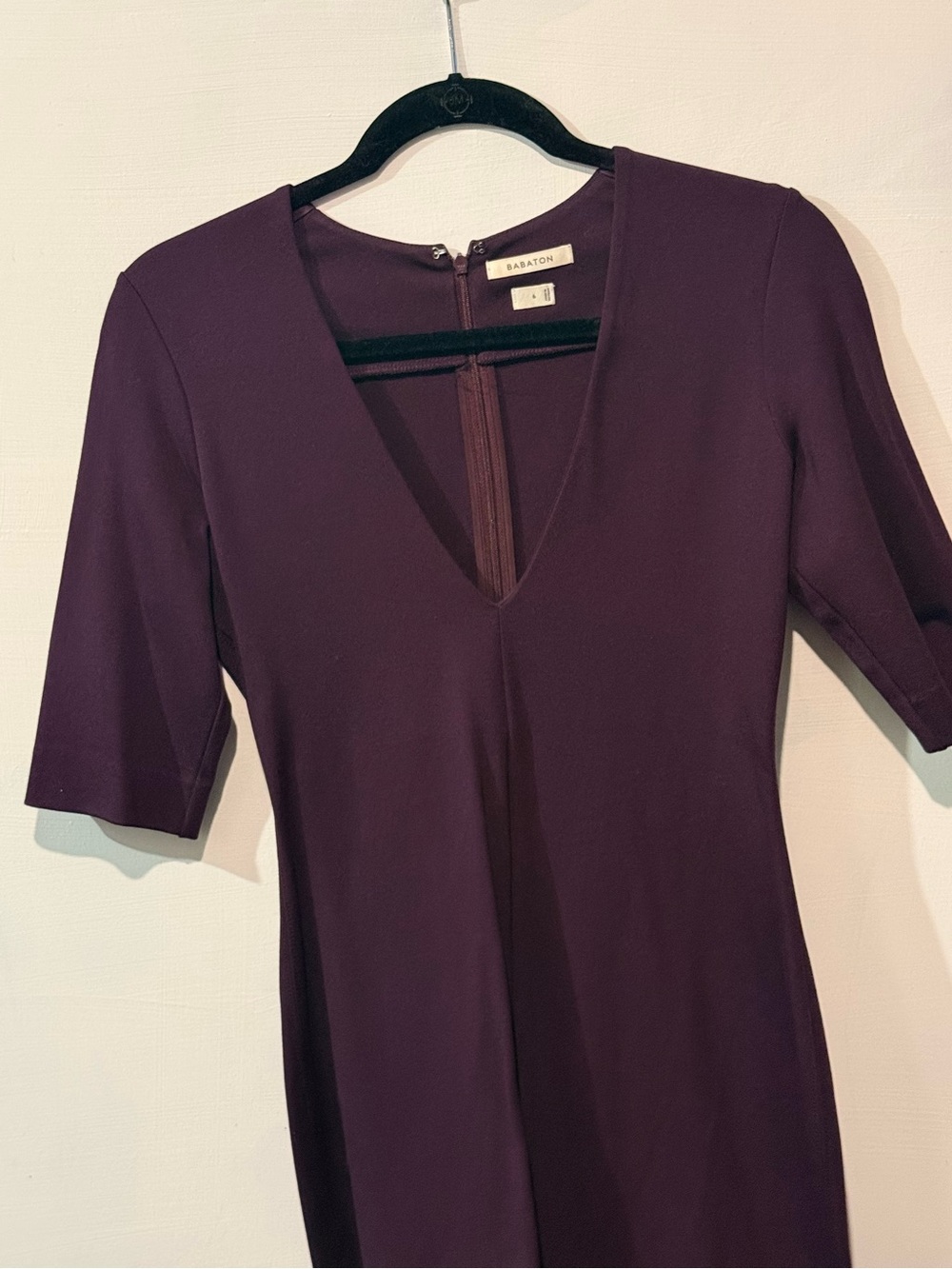 Babaton Deep Plum V-Neck Sheath Dress